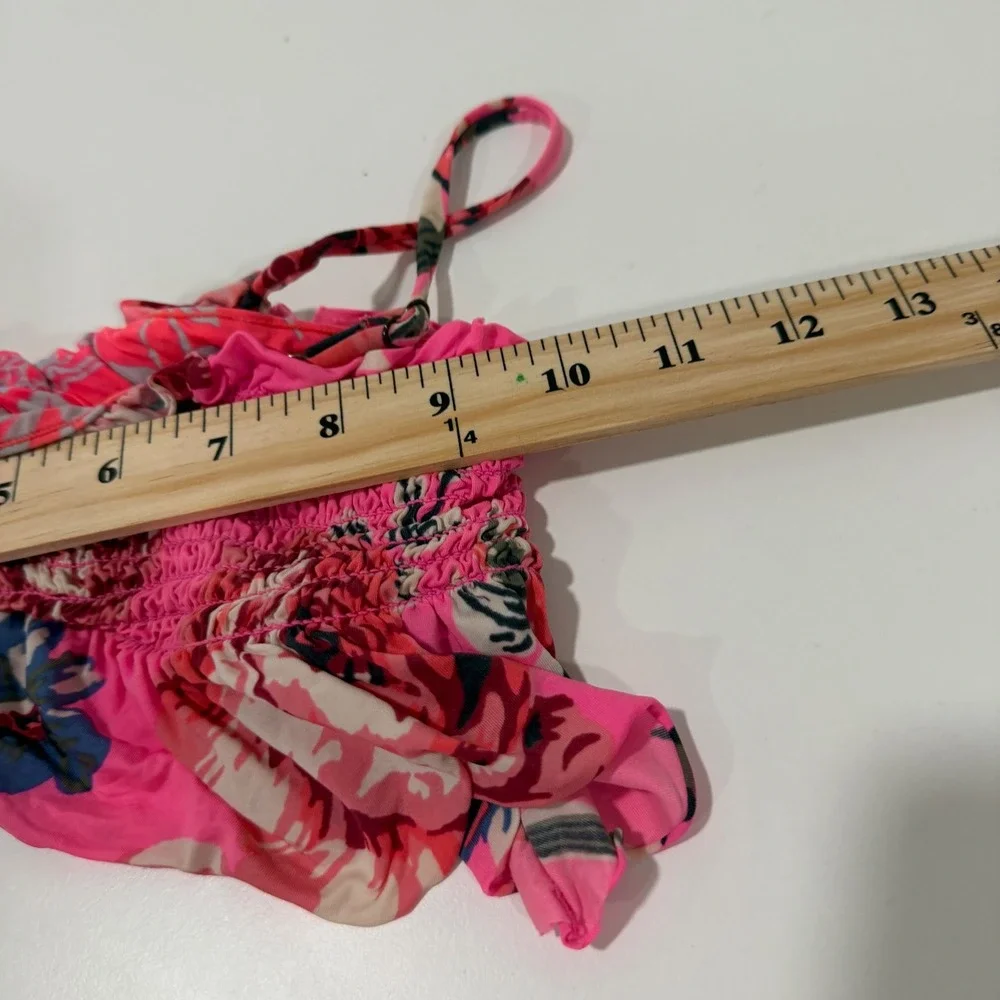 Maaji Pink Floral Smocked‎ Ruffle Bikini Set Size 6 23910 Swimsuit Two Piece